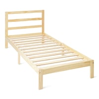 Amazon Basics Jednolôžková posteľ s čelom, rám postele z masívneho borovicového dreva s lamelovým roštom, 90x200 cm, biela 1