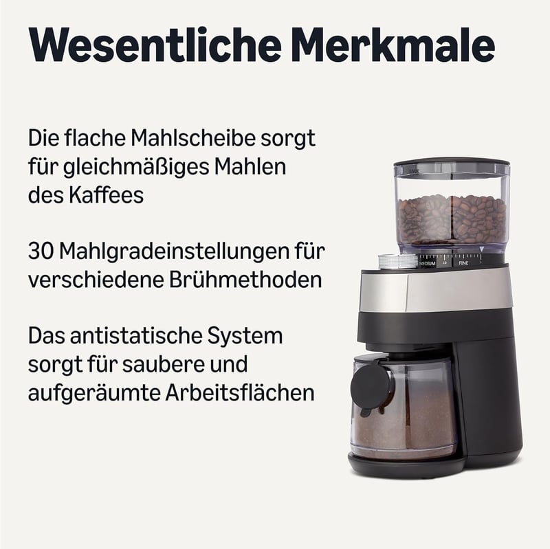 Amazon Basics Elektromos Kávédaráló 30 Fokozattal Espresso és Filteres Kávéhoz Fekete