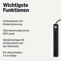 Amazon Basics túlfeszültség-védős elosztó, 6 aljzat, 600J, 1,4 m - fekete 2