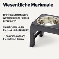 Amazon Basics vyvýšený stojan na misky pre psov, nastaviteľná výška, nerezové misky, protišmykový, 44 x 24 x 30,5 cm, čierny 2