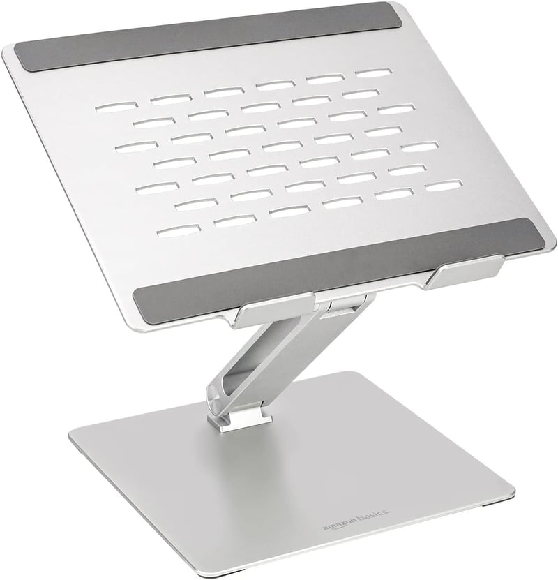 Suport ergonomic pentru laptop Amazon Basics, unghi reglabil, orificii de ventilație, pentru laptopuri de 10-17 inchi (25,4-43,2 cm), argintiu