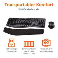 Ergonomická bezdrôtová súprava klávesnice a myši Amazon Basics, nemecké rozloženie, čierna 3