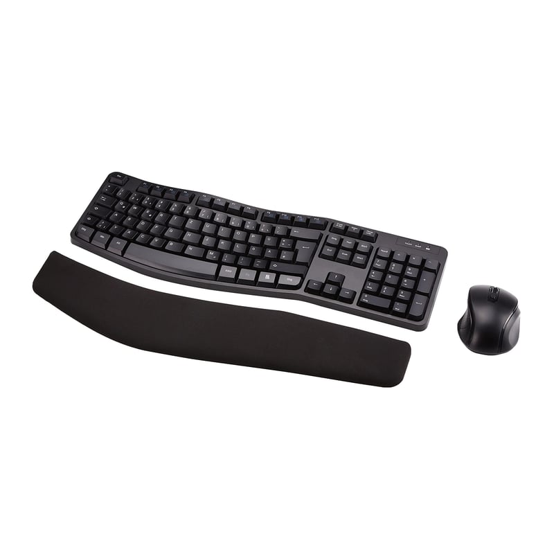 Ergonomická bezdrôtová súprava klávesnice a myši Amazon Basics, nemecké rozloženie, čierna