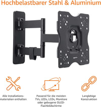 Amazon Basics forgatható-dönthető fali TV tartó 26-55"-os TV-hez, max. 36 kg, VESA 400x400 - fekete 4