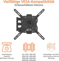 Amazon Basics forgatható-dönthető fali TV tartó 26-55"-os TV-hez, max. 36 kg, VESA 400x400 - fekete 5