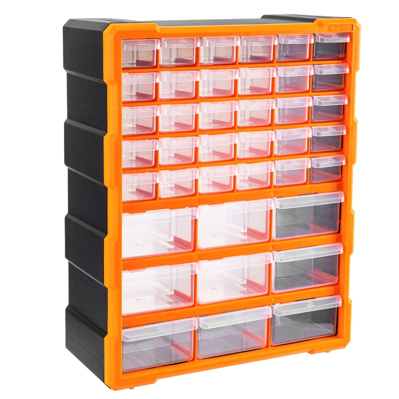 Dulap de depozitare Amazon Basics cu 39 de sertare pentru scule și accesorii de bricolaj, montabil pe perete, negru, 38x15,9x47,3 cm