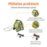 Tambur pentru furtun Amazon Basics cu montare pe perete, cu furtun, 30 m, verde/gri 2