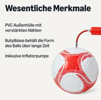 Futbalová lopta Amazon Basics, veľkosť 5, s pumpou – tréningová lopta, odolné PVC, butylová duša, na vnútorné aj vonkajšie použitie, strojovo šitá, bielo-červená 2