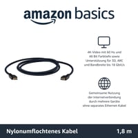 Opletený HDMI kábel Amazon Basics 1,8 m čierny – Vysokorýchlostný HD prepojovací kábel pre televízor a monitor 2