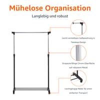 Amazon Basics pojazdný vešiakový stojan na šaty, chróm, 91,5-145 x 42 x 134-161 cm (Š x H x V), voľne stojaci vešiak na kolieskach 3