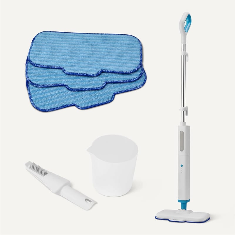 Mop cu abur Amazon Basics – 1200W, rezervor 450ml, 3 trepte de abur, cablu 6m, 3 lavete din microfibră, pentru podele dure, albastru