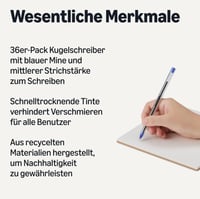 Pix cu uscare rapidă Amazon Basics, 36 bucăți, albastru, vârf mediu 1,0 mm, pentru școală și birou 2