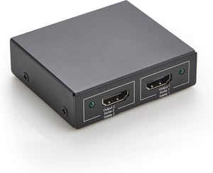 HDMI rozbočovač Amazon Basics, 1 vstup 2 výstupy, 4K 30 Hz, zrkadlenie, s 1 m káblom USB-A na DC – čierny