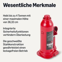 Hydraulický fľaškový zdvihák Amazon Basics, nosnosť 4000 kg, pomalé spúšťanie - červený 2
