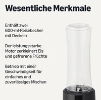 Amazon Basics hordozható turmixgép 600 ml, 300 W, 2 palackkal - fekete 2
