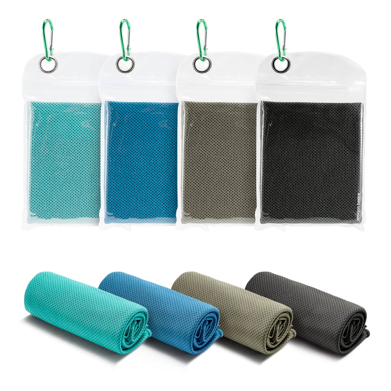 Prosop Răcoritor pentru Sport Amazon Basics pentru Gât și Față, 102x31 cm, 4 buc, Negru/Gri/Albastru Deschis/Albastru Marin