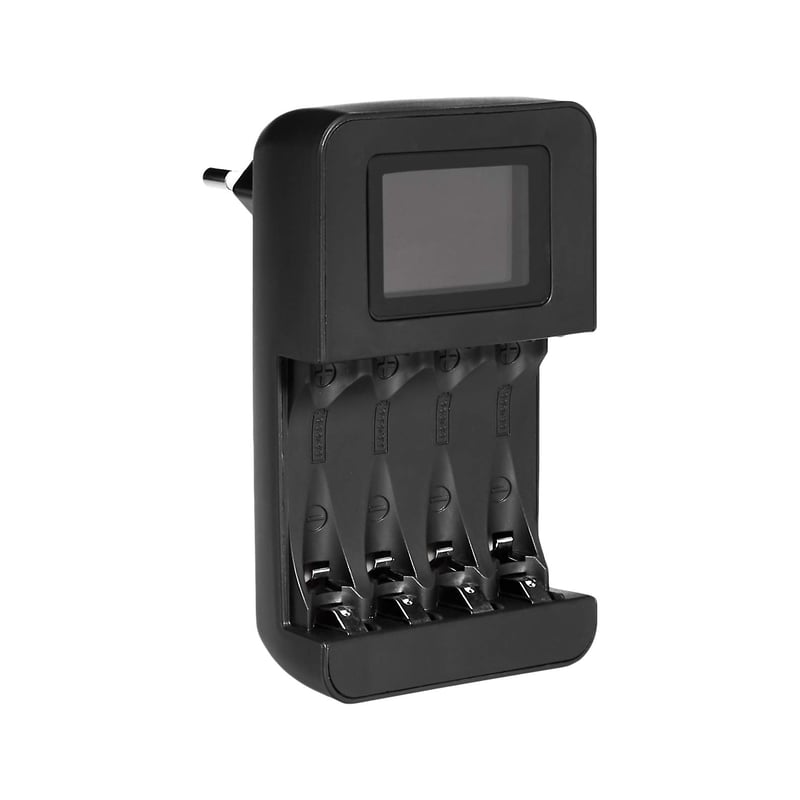 Încărcător inteligent digital de baterii Amazon Basics pentru 4 baterii AA și AAA, negru