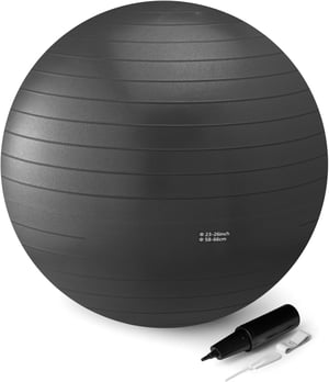 Amazon Basics lopta za vježbanje i fitness, promjer 58-66 cm, crna, s pumpom, dizajn otporan na pucanje