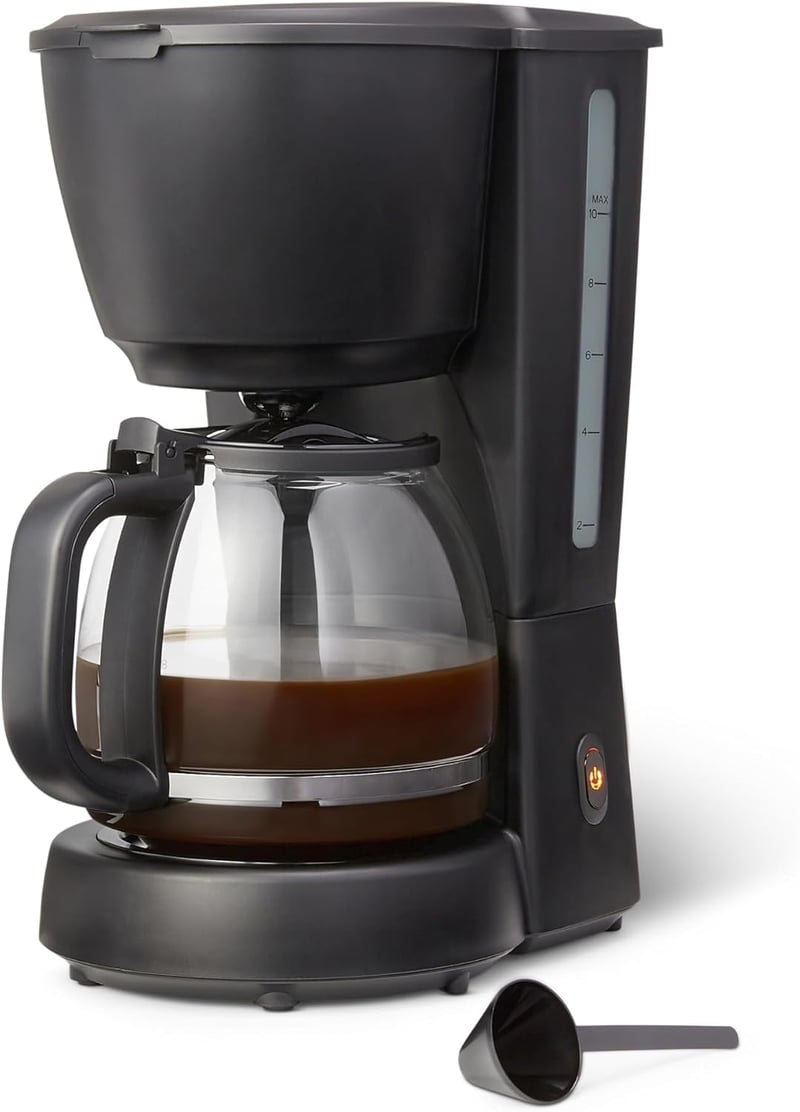 Amazon Basics Kávéfőző 1,25L Üveg Kancsóval, 10 Csésze, 1000W, Fekete