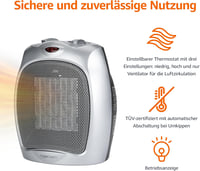 Amazon Basics Kerámia Segédradiátor 1800W Szabályozható Termosztáttal Ezüst 2