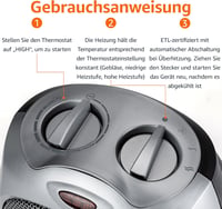 Amazon Basics Kerámia Segédradiátor 1800W Szabályozható Termosztáttal Ezüst 4