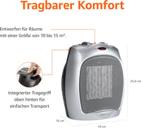 Amazon Basics Kerámia Segédradiátor 1800W Szabályozható Termosztáttal Ezüst 3