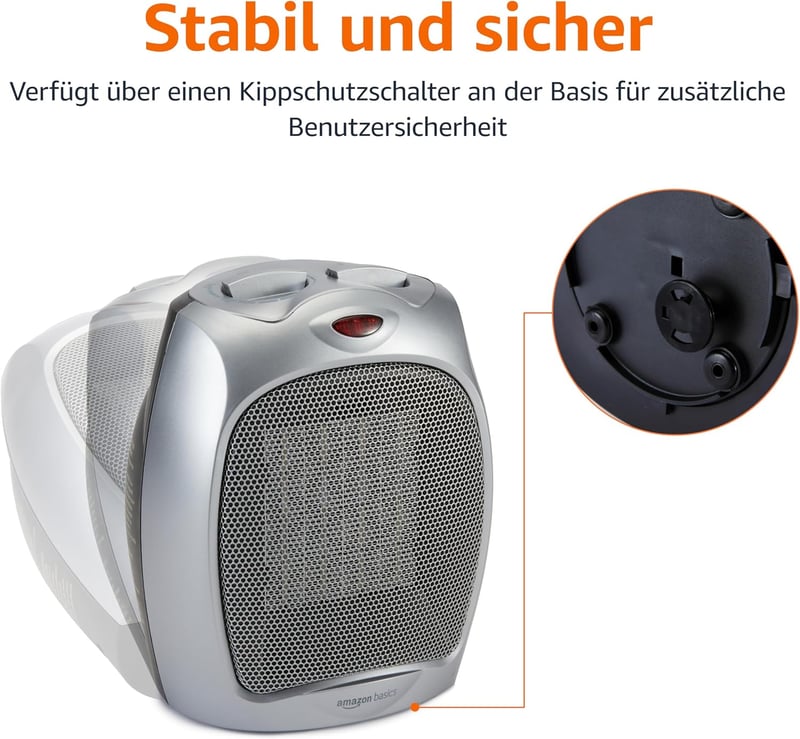 Amazon Basics Kerámia Segédradiátor 1800W Szabályozható Termosztáttal Ezüst