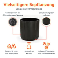 Ghiveci de flori din ceramică Amazon Basics, rotund, cu striații – 20,3 cm – Negru 2