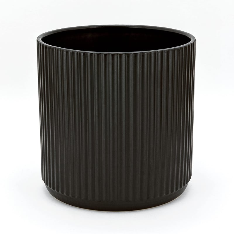 Ghiveci de flori din ceramică Amazon Basics, rotund, cu striații – 20,3 cm – Negru