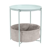 Măsuță rotundă Amazon Basics cu spațiu de depozitare, material textil verde mentă și gri melanj, 44,96 x 48 cm, poate fi folosită și ca noptieră 1