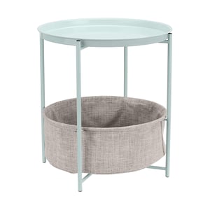 Amazon Basics Kerek Kisasztal Tárolóhellyel, Menta Zöld és Szürke Melírozott Szövet, 44,96 x 48 cm, Éjjeliszekrény Helyett is Használható