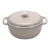 Caserolă rotundă din fontă emailată Amazon Basics cu capac, 4,1 L, Gri pânză 1