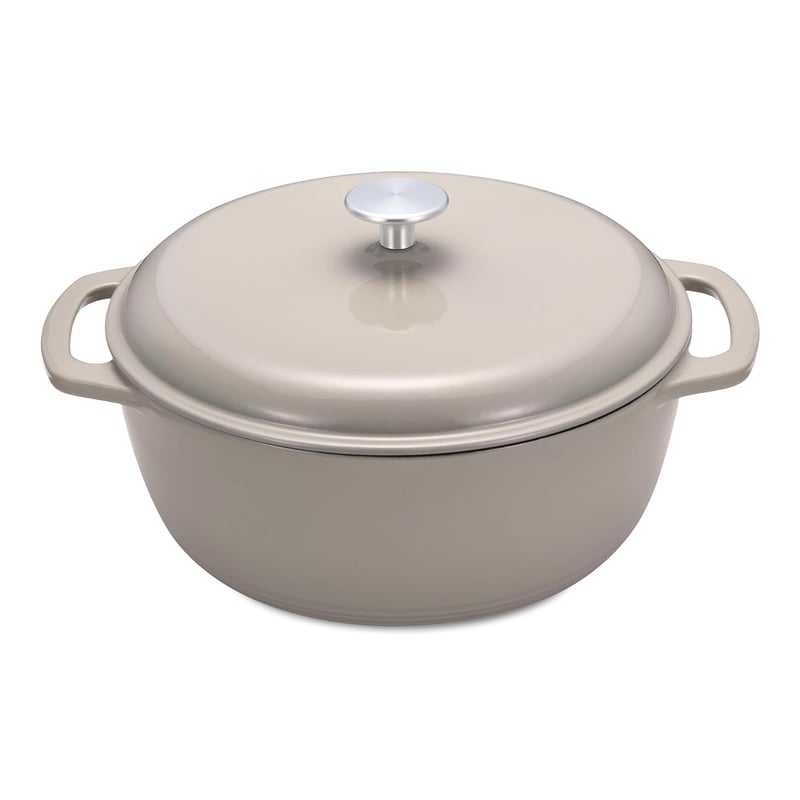 Caserolă rotundă din fontă emailată Amazon Basics cu capac, 4,1 L, Gri pânză
