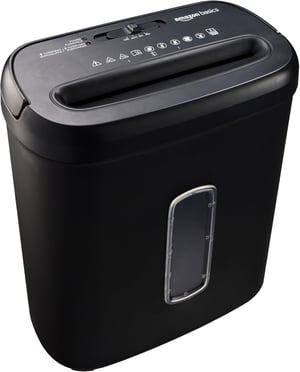 Amazon Basics uništavač dokumenata za poprečno rezanje, 8 listova, s prozirnim prozorom, za dokumente i bankovne kartice, košara od 14 litara, crni