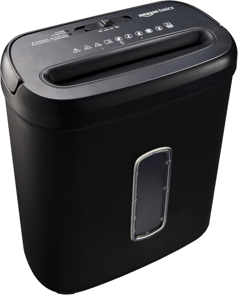 Amazon Basics Keresztmetszeti Papírmegsemmisítő 8 Lap Kapacitás Bankkártyához - 8 sheet (new model), black, Cross-cut