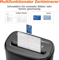 Amazon Basics Keresztmetszeti Papírmegsemmisítő 8 Lap Kapacitás Bankkártyához - 8 sheet (new model), black, Cross-cut 5