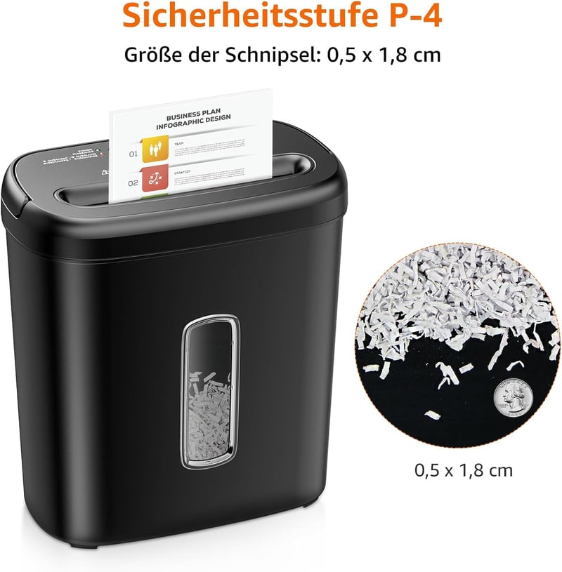 Amazon Basics Keresztmetszeti Papírmegsemmisítő 8 Lap Kapacitás Bankkártyához - 8 sheet (new model), black, Cross-cut