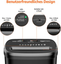 Amazon Basics Keresztmetszeti Papírmegsemmisítő 8 Lap Kapacitás Bankkártyához - 8 sheet (new model), black, Cross-cut 2