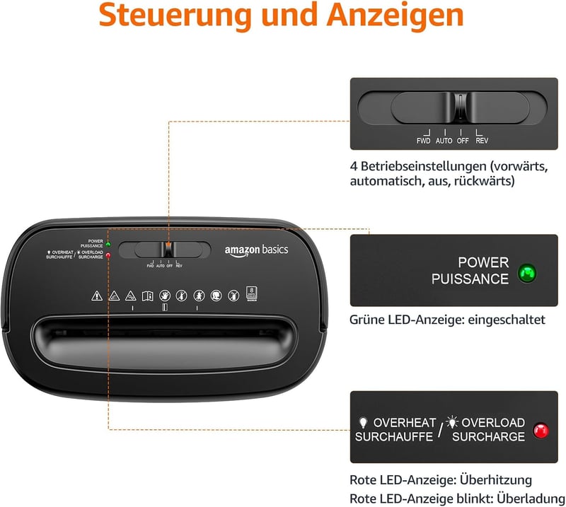 Amazon Basics Keresztmetszeti Papírmegsemmisítő 8 Lap Kapacitás Bankkártyához - 8 sheet (new model), black, Cross-cut
