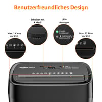 Skartovačka Amazon Basics s krížovým rezom, 12 listov, 22,7 l odpadová nádoba s priehľadným okienkom, na dokumenty a kreditné karty, čierna 2