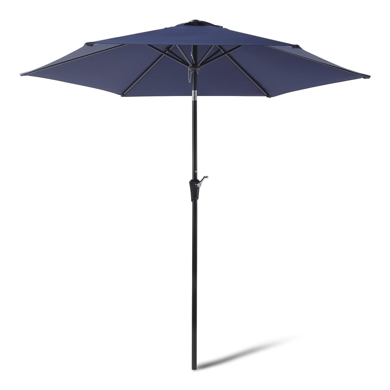 Umbrelă de soare pentru grădină, balcon și terasă Amazon Basics, mecanism cu manivelă, reglabilă, 305 cm, albastru închis