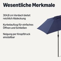 Umbrelă de soare pentru grădină, balcon și terasă Amazon Basics, mecanism cu manivelă, reglabilă, 305 cm, albastru închis 2