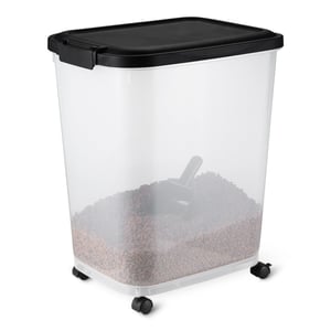 Amazon Basics spremnik za hranu za kućne ljubimce, 15,8 kg, prozirno-crni, 26,5 litara, hermetički zatvorena posuda za hranu za pse i mačke