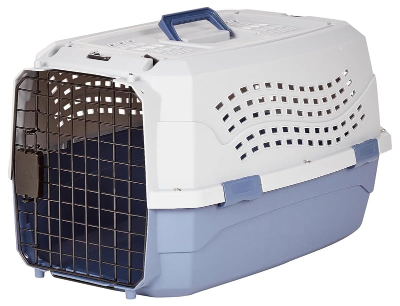 Prepravka pre domáce zvieratá Amazon Basics s 2 dvierkami a otváraním zhora, pre psov a mačky, modrá, 58x38x33 cm