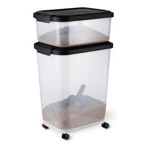 Amazon Basics spremnik za hranu za kućne ljubimce 15,8 kg i 4,5 kg, prozirni crni, posuda za pohranu hrane za pse i mačke