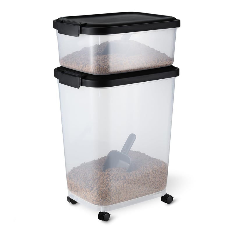 Amazon Basics zásobník na krmivo pre domáce zvieratá 15,8 kg a 4,5 kg, priehľadný čierny, nádoba na krmivo pre psy a mačky