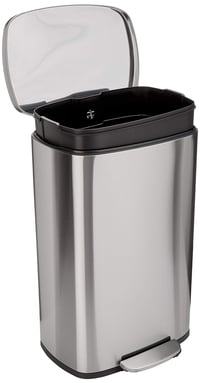Odpadkový kôš Amazon Basics s pedálom, 50 litrov, mechanizmus tichého zatvárania, saténový nikel, hranatý, do kuchyne, kúpeľne, kancelárie 1