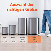 Odpadkový kôš Amazon Basics s pedálom, 50 litrov, mechanizmus tichého zatvárania, saténový nikel, hranatý, do kuchyne, kúpeľne, kancelárie 4