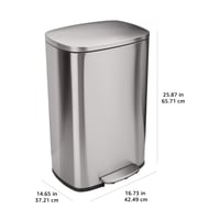 Odpadkový kôš Amazon Basics s pedálom, 50 litrov, mechanizmus tichého zatvárania, saténový nikel, hranatý, do kuchyne, kúpeľne, kancelárie 3