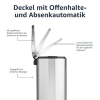 Odpadkový kôš Amazon Basics s pedálom, 50 litrov, mechanizmus tichého zatvárania, saténový nikel, hranatý, do kuchyne, kúpeľne, kancelárie 6
